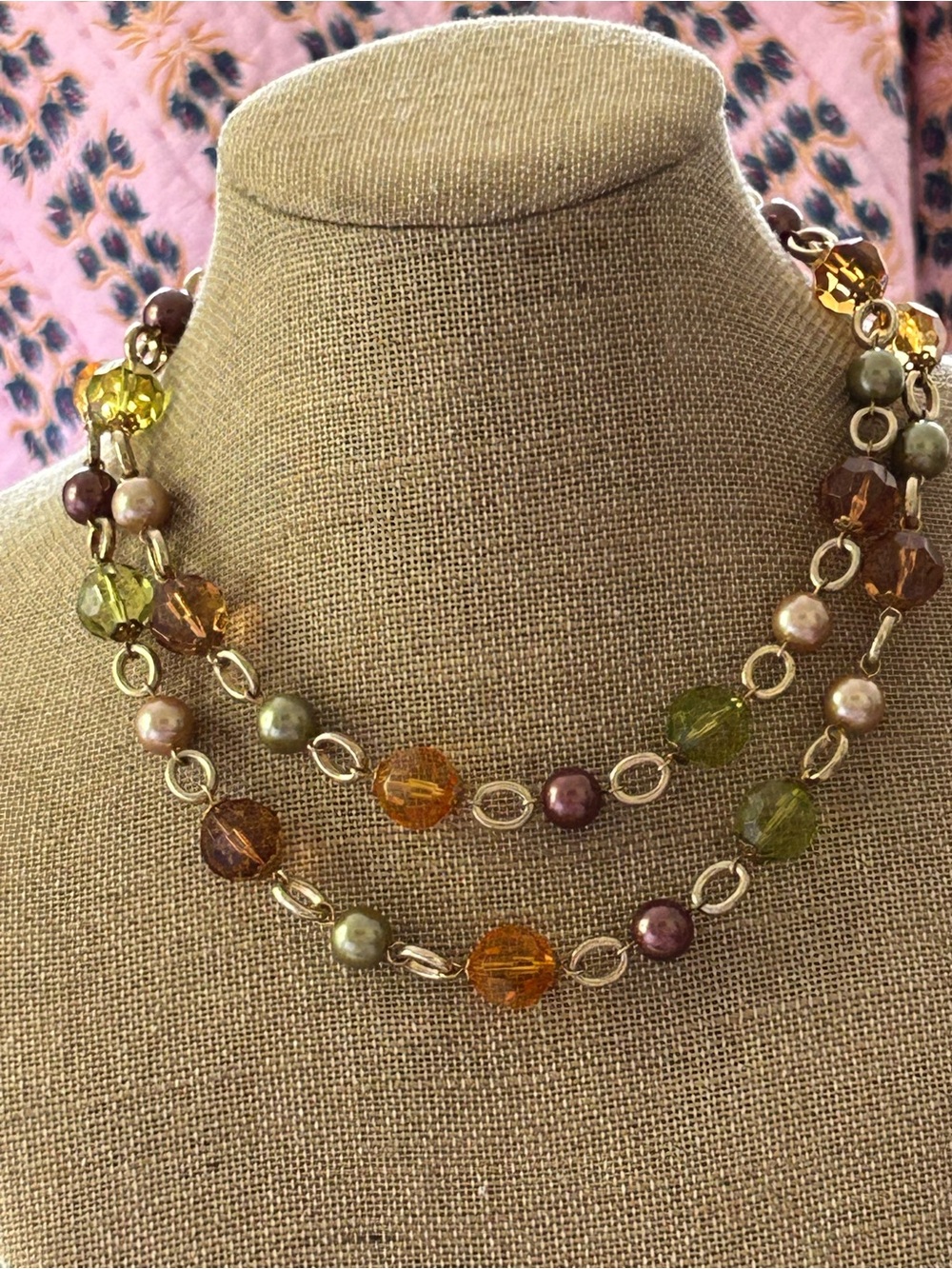 Kenneth Jay Lane Multicolor Beaded single Strand Necklace - Green, Amber & Plum